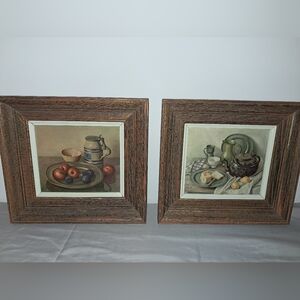 Vintage Artist Hank Bos Framed Metal fruit and pitcher, teapot, bread